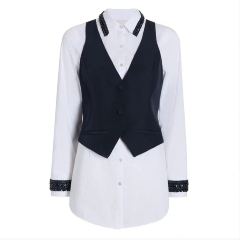 NEW! Cinq à Sept 5a7 Ellery Embellished Two-Piece Top Blouse Vest Cotton